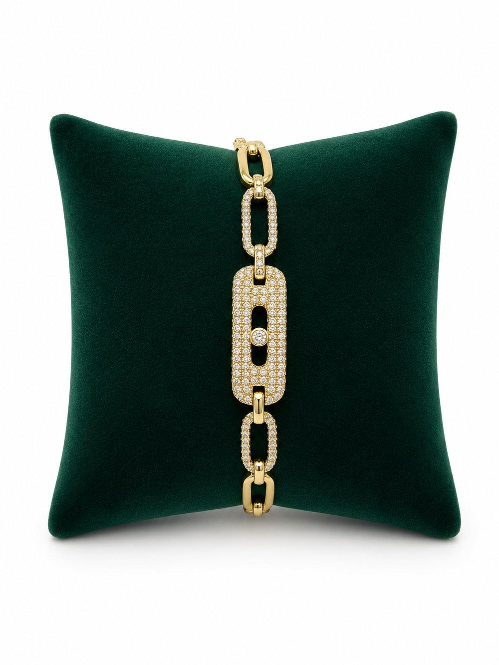 14K Gold Renk Ortası Taşlı Messy VIP Bileklik (17+2 cm)