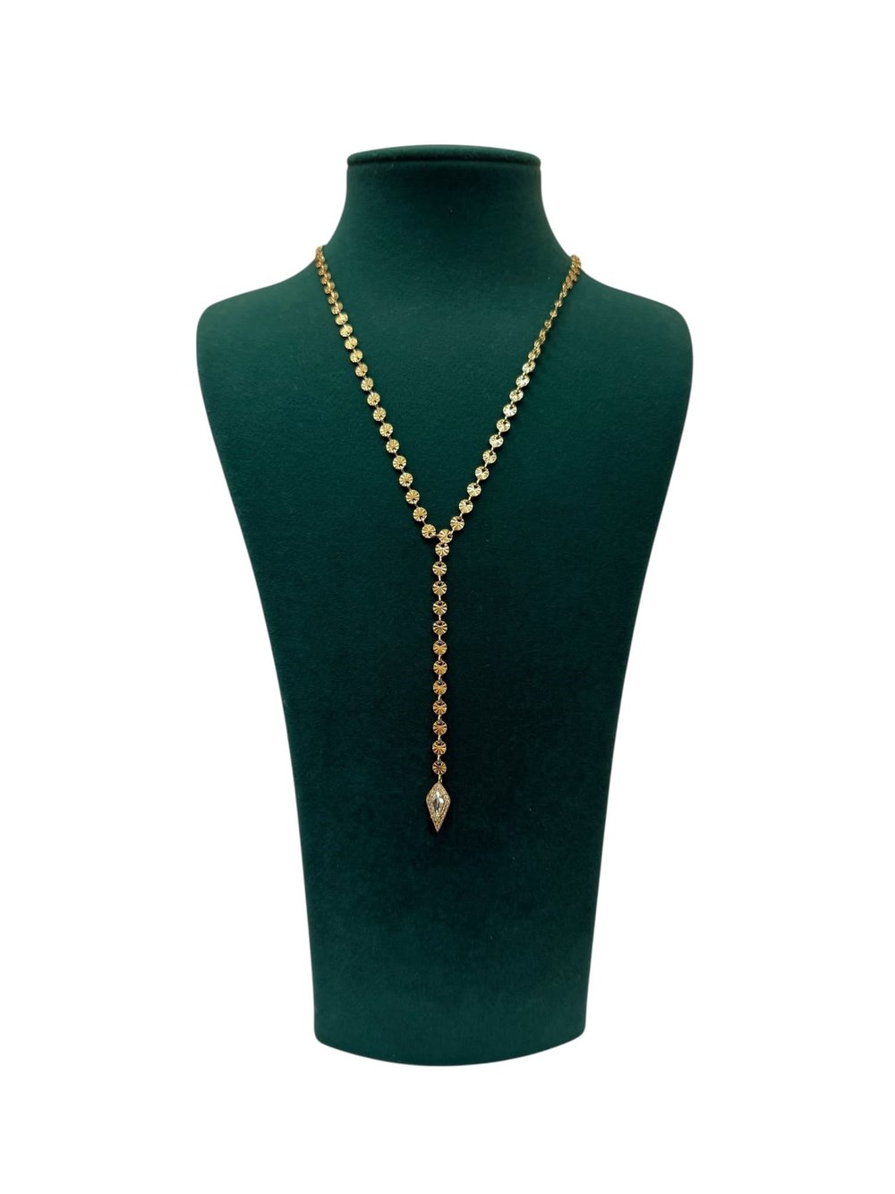 14K Gold Renk Pul Detaylı Taşlı VIP Y Kolye (55+5 CM)