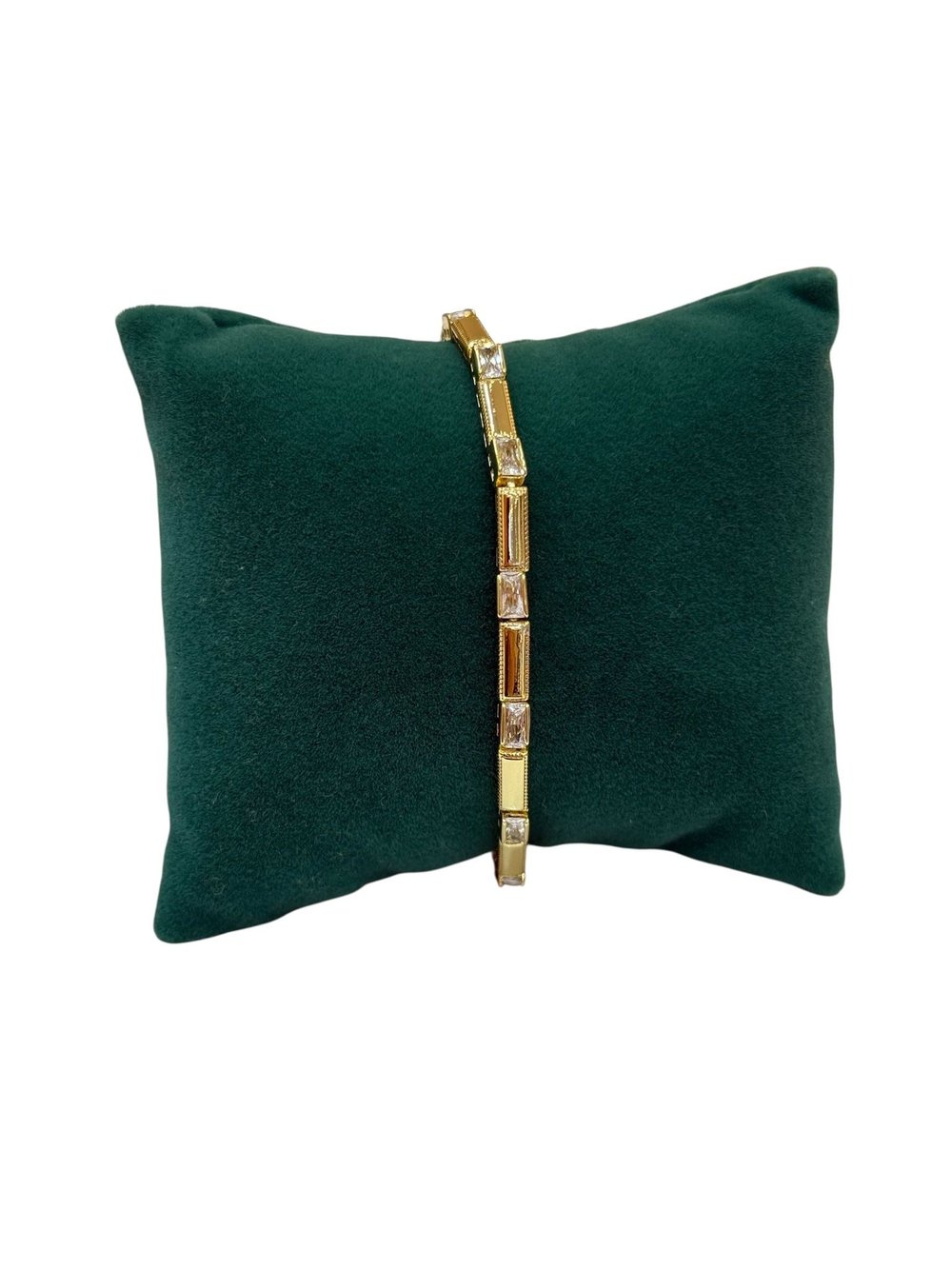 14K Gold Renk Şerit Dikdörtgen Taşlı VIP Bileklik (17+2 cm)