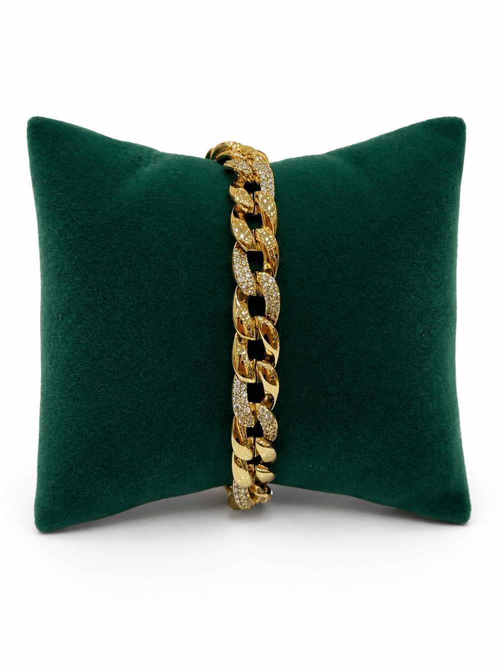 14K Gold Renk Taşlı Kalın Gurmet VIP Bileklik (17+2 cm)