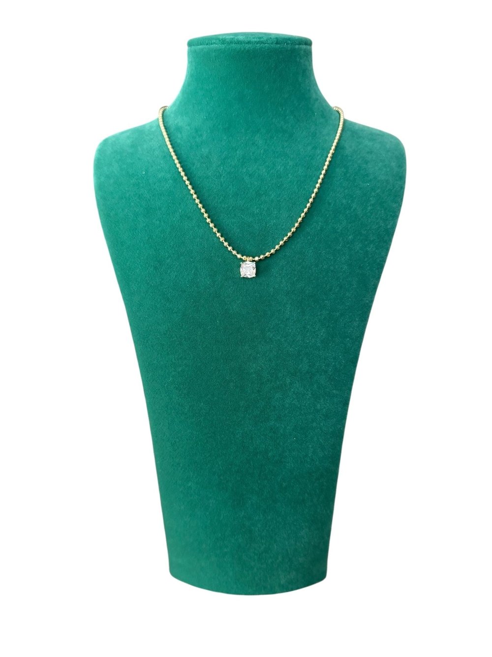 14K Gold Renk Tek Taş Dorika Zincir VIP Kolye (40+5 CM)
