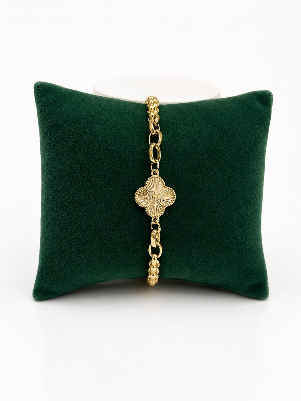 14K Gold Renk Tek Yonca Model VIP Bileklik (17+2 cm)