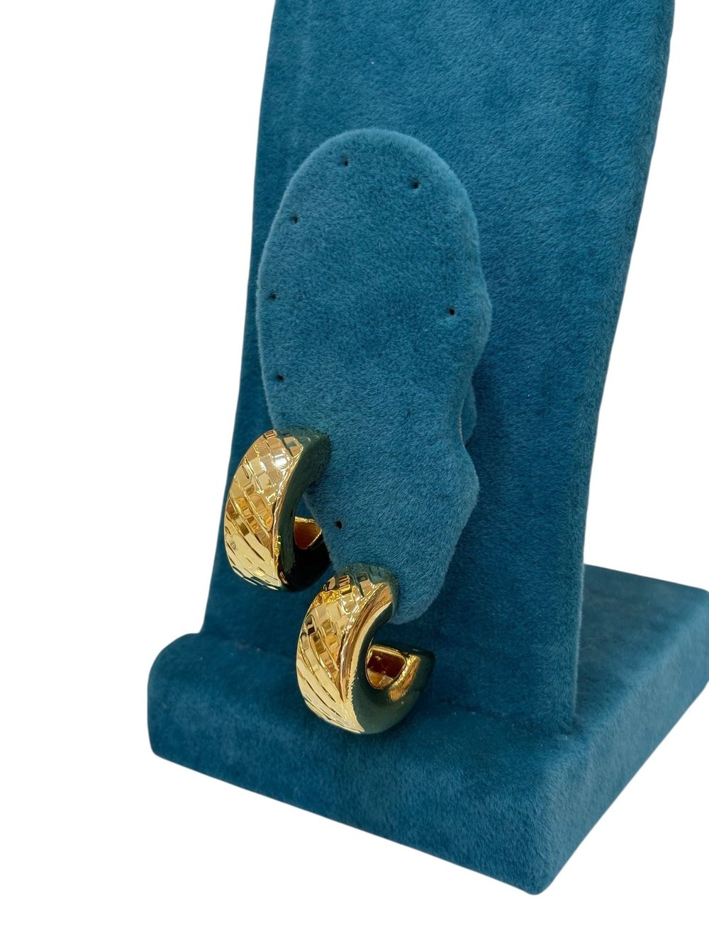 14K Gold Renk Tombik Dokulu Orta Boy VIP Küpe (2 CM)