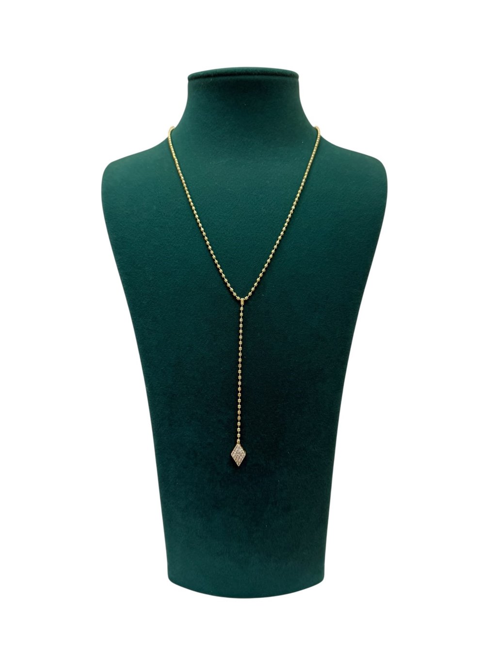 14K Gold Renk Ucu Taşlı Üçgen VIP Y Kolye (56+5 CM)