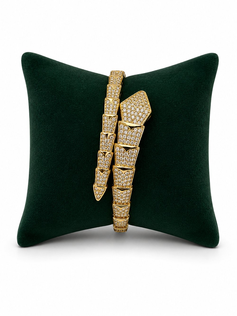 14K Gold Renk Yılan Full Taşlı Model VIP Kelepçe Bileklik (İç Çap 5 CM)