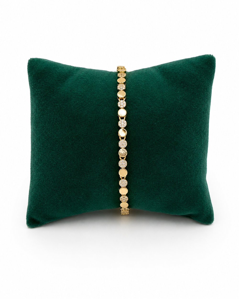 14K Gold Renk Yuvarlak Taşlı VIP Bileklik (17+2 cm)