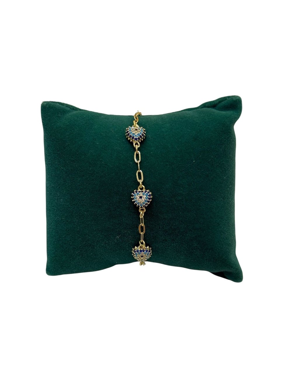 14K Gold Renk Zirkon Kalp Nazarlık Bileklik (15+2 CM)