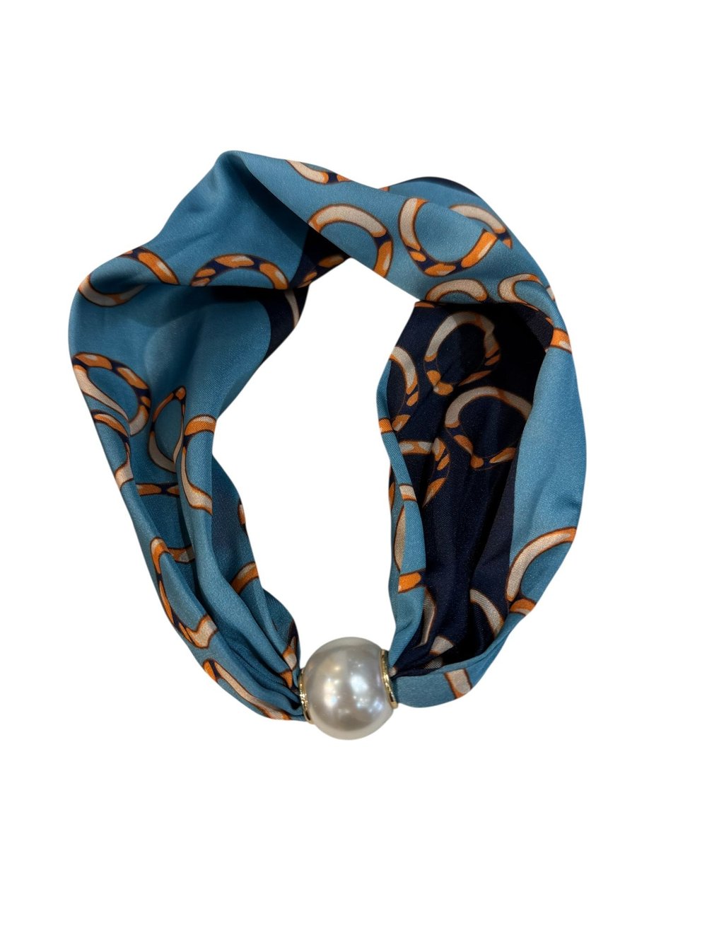 Marina Pearl Fular – Lacivert & Mavi Zincir Desenli