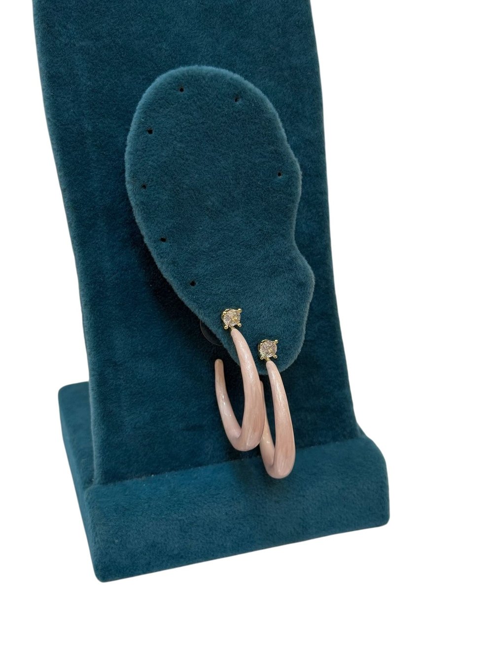 Pembe Mineli Pırlanta Taş Detaylı Halka Küpe (3 CM)