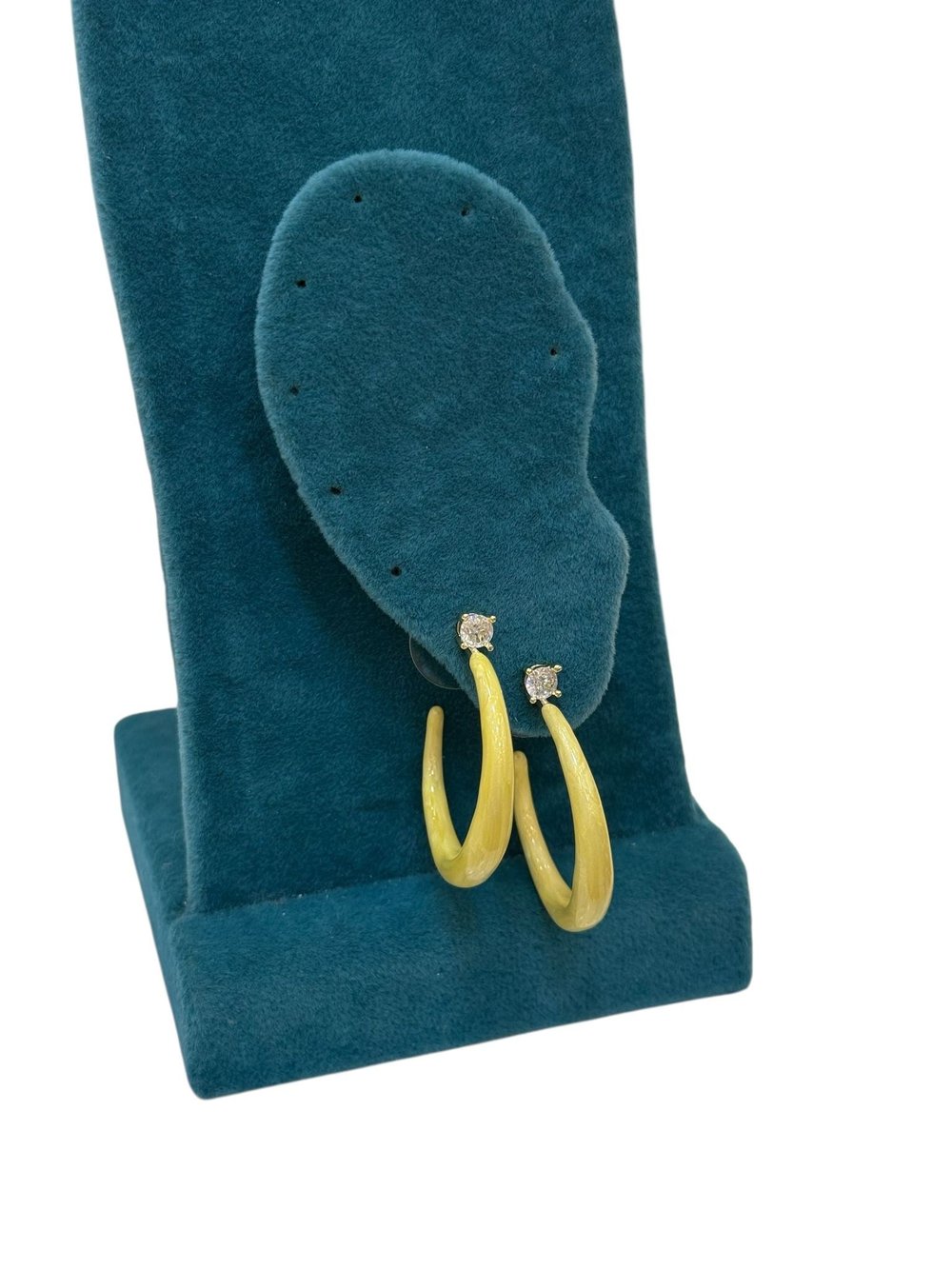 Sarı Mineli Pırlanta Taş Detaylı Halka Küpe (3 CM)