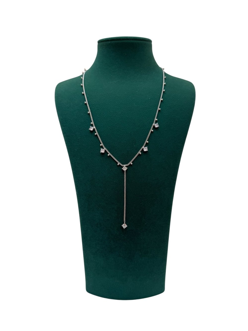 Silver Renk Taşlı İnce Zincir VIP Kolye (56+5 CM)