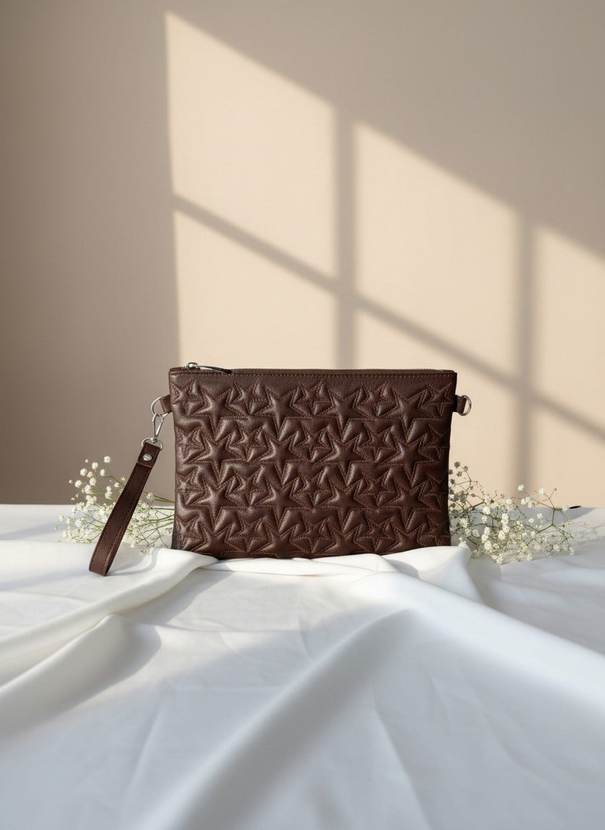 Veys Yıldız Dokulu Acı Kahve Kadın Clutch Çanta