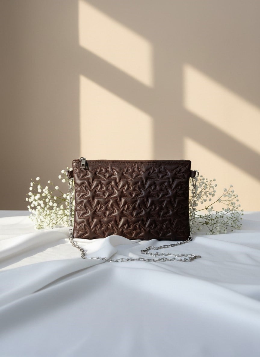 Veys Yıldız Dokulu Acı Kahve Kadın Clutch Çanta