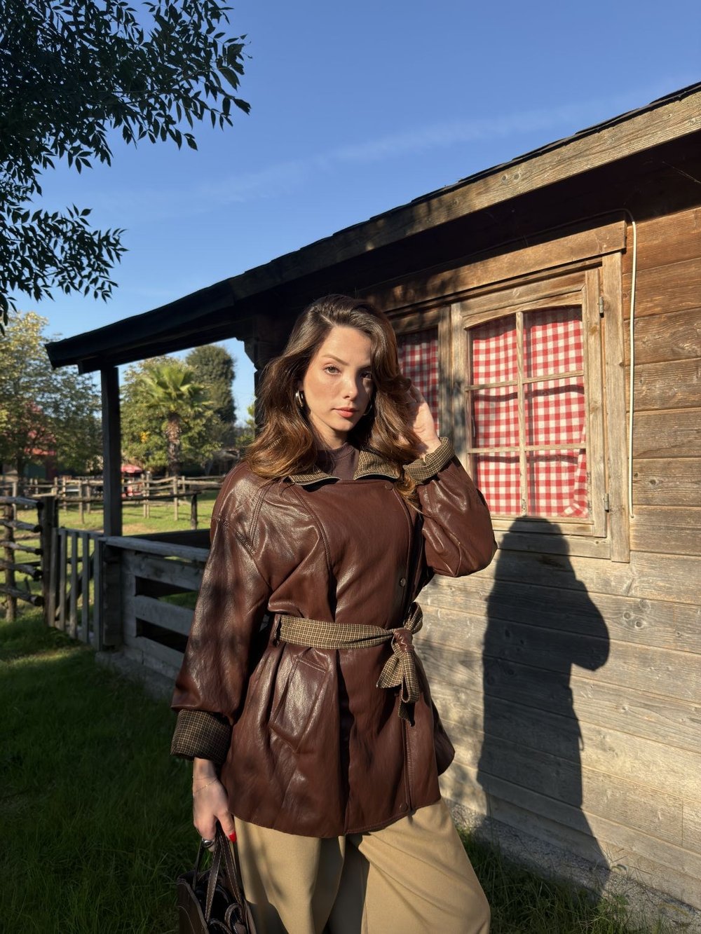 Ekose Garnili Deri Ceket