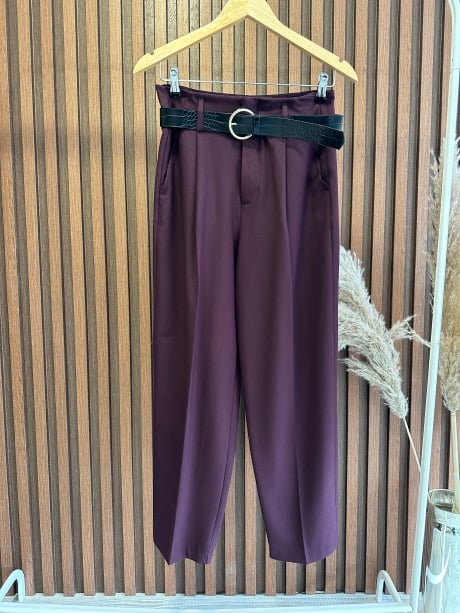 Kemerli Kumaş Pantolon (bordo)