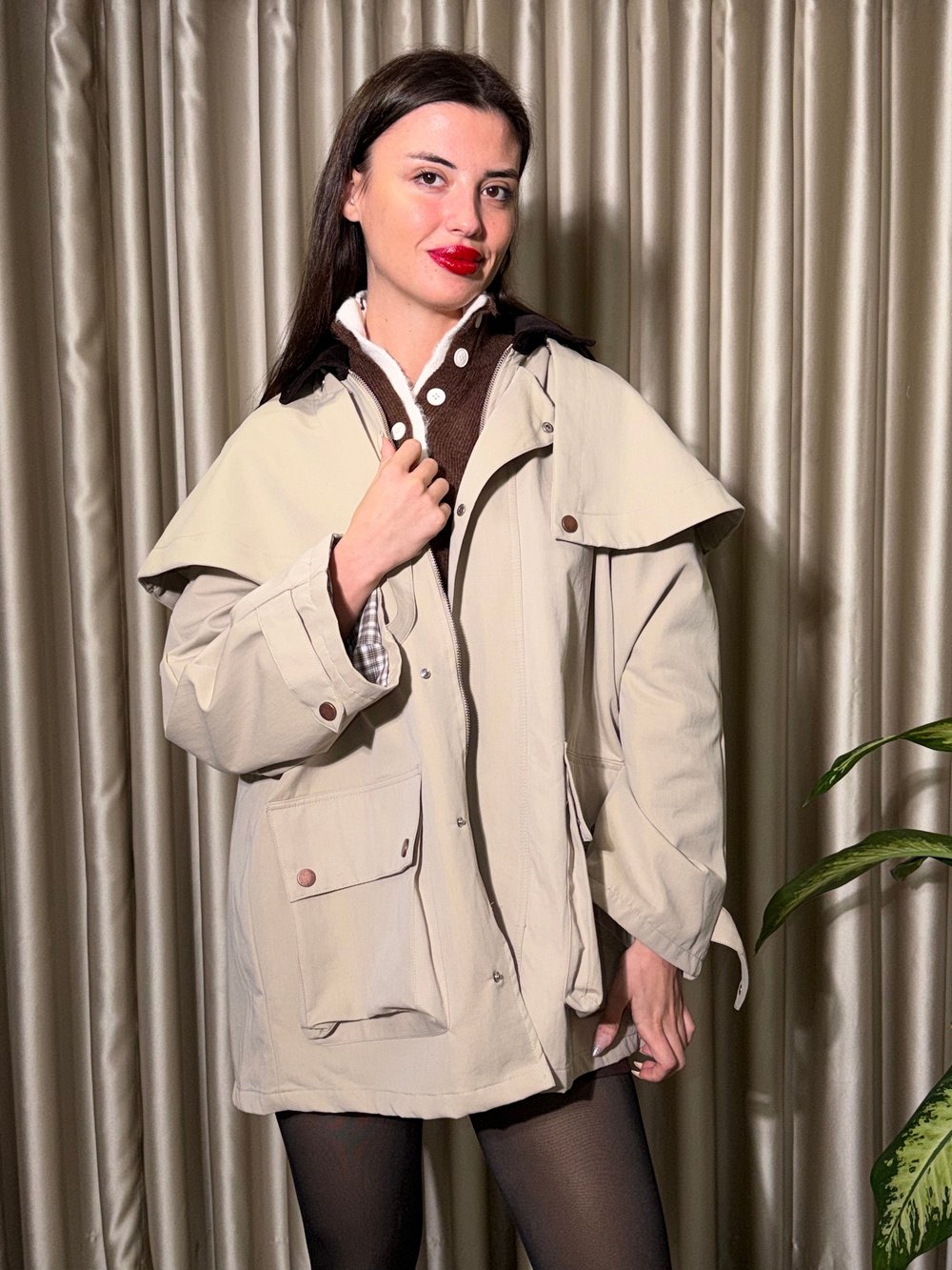 Şal Yaka Oversize Mont