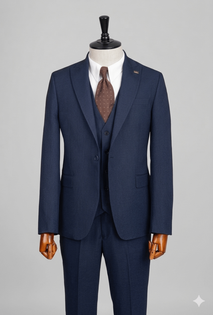 Yelekli Slimfit Takım Elbise Lacivert