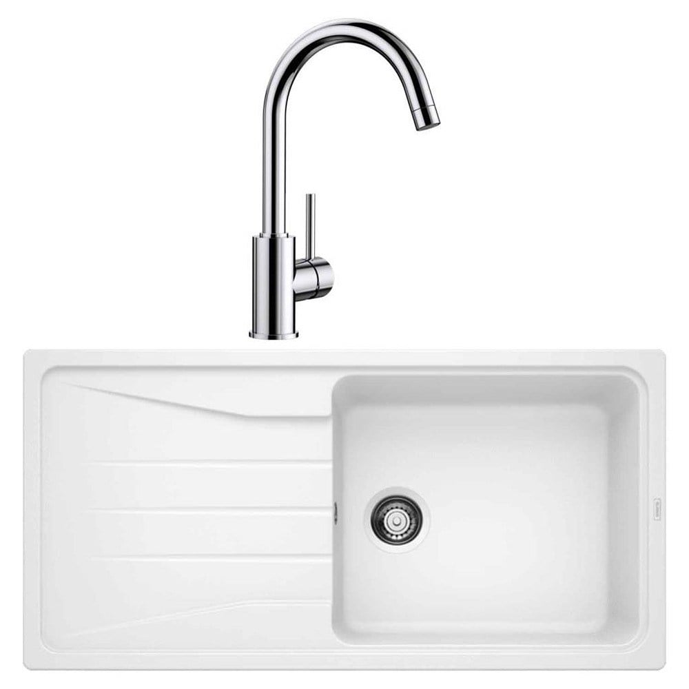 Blanco SONA XL 6 S Granit Beyaz Evye, MIDA Krom Armatür Set