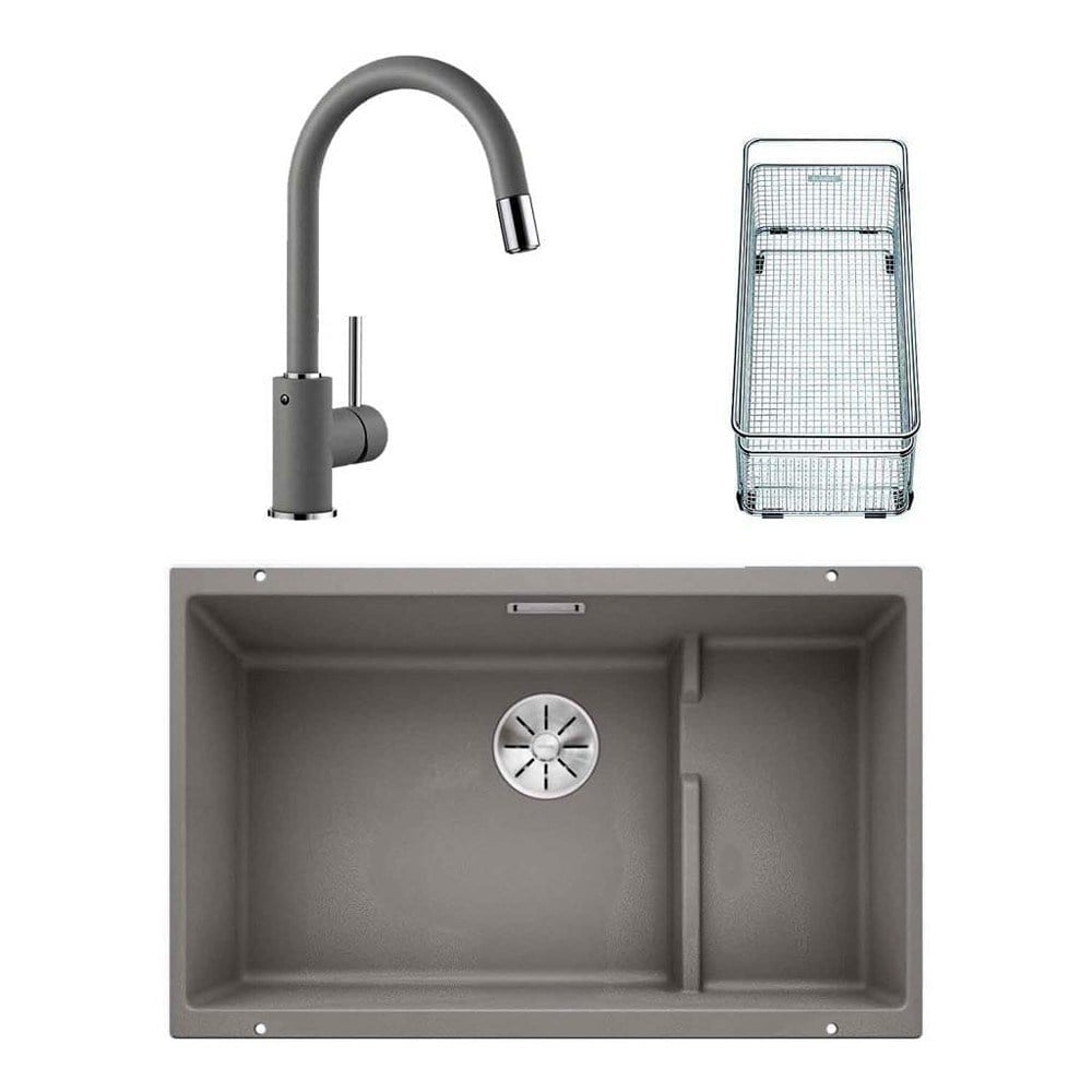 Blanco SUBLINE 700 U LEVEL Granit Alu Metallic Evye, MIDA-S Alu Metallic Spiralli Armatür Set, Aksesuar hediyeli