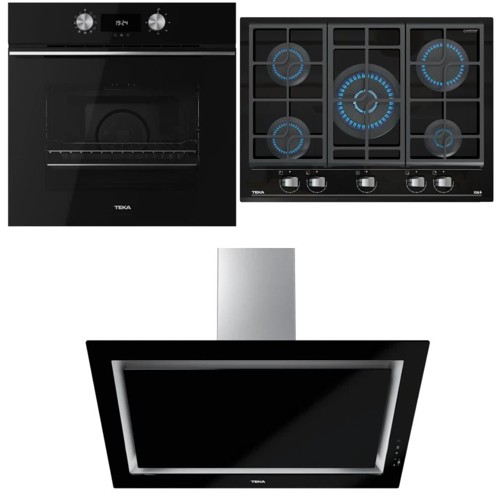 Teka HLB 8400 BK Fırın, GZC 75330 XBC BK E4 Ocak, DLV 98660 BK TOS Davlumbaz, Siyah Renk, Ankastre Set 