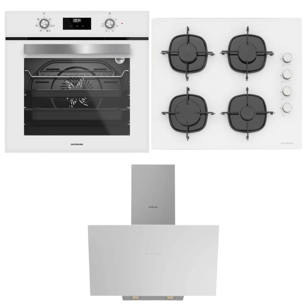 Silverline Ankastre Set, Beyaz Renl, FLAM Davlumbaz, CS5700E6 Ocak, BO6502W2 Fırın