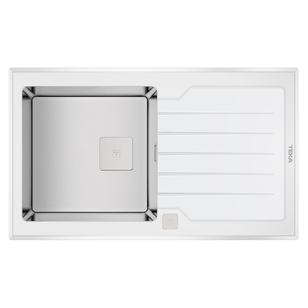Teka DIAMOND RS15 1B 1D Çelik Evye, Beyaz Cam Yüzey, Tezgah Üstü, Çift Yönlü, 86x51 cm