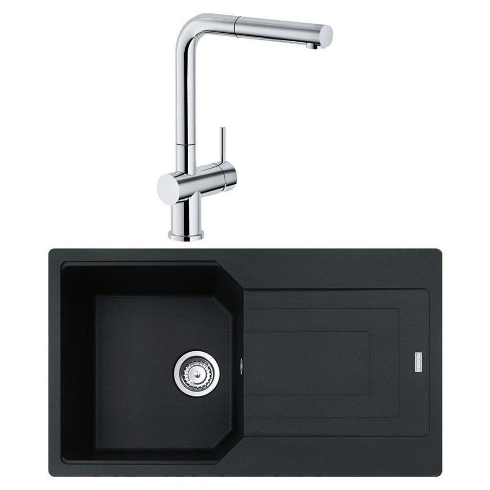Franke UBG 611-86 Granit Nero Evye, Active Plus Doccia Krom Armatür