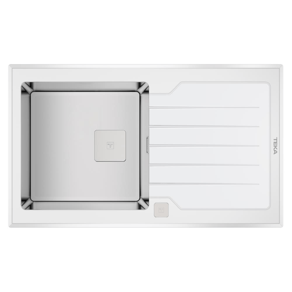 Teka DIAMOND RS15 1B 1D Çelik Evye, Beyaz Cam Yüzey, Tezgah Üstü, Çift Yönlü, 86x51 cm