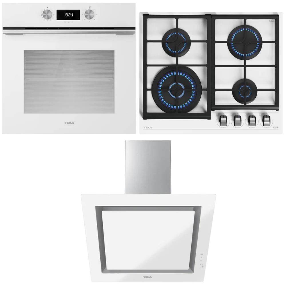 Teka HLB 8400 WH Fırın, GZC 64320 XBC WH E4 Ocak, DLV 68660 WH TOS Davlumbaz, Beyaz Renk, Ankastre Set