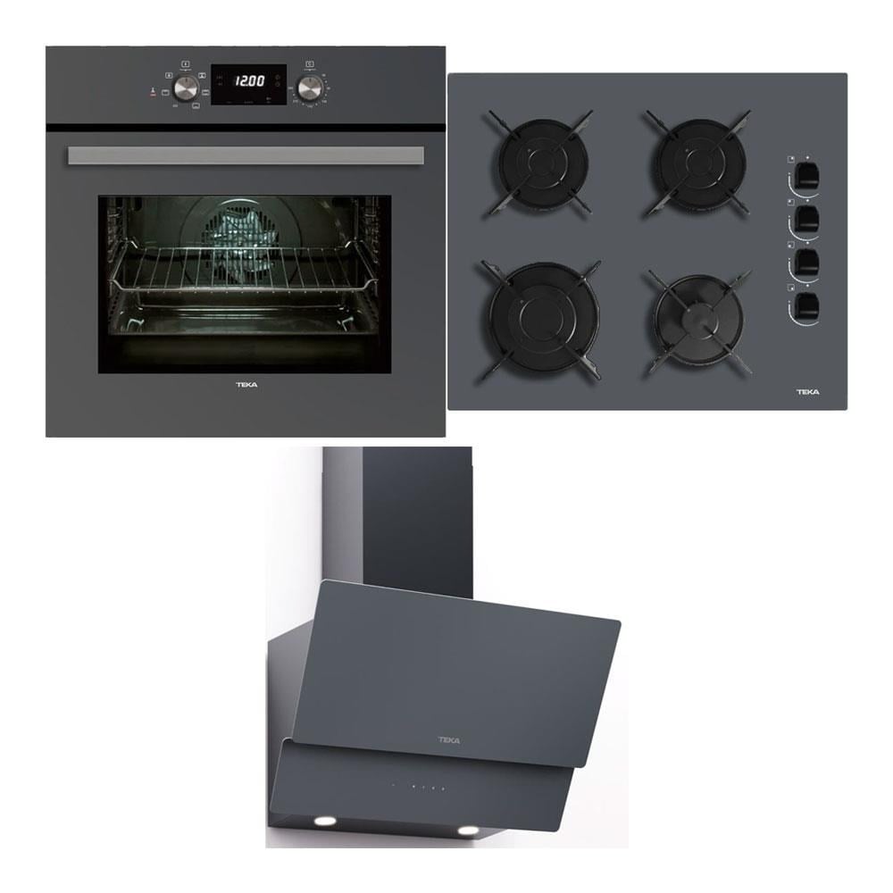 Teka Ankastre Set CHEF 4, HAK 625 ST Gri Ankastre Fırın, GBE 64002 KBC ST Gri Cam Ankastre Ocak, ATV 60 PRO ST Gri Davlumbaz