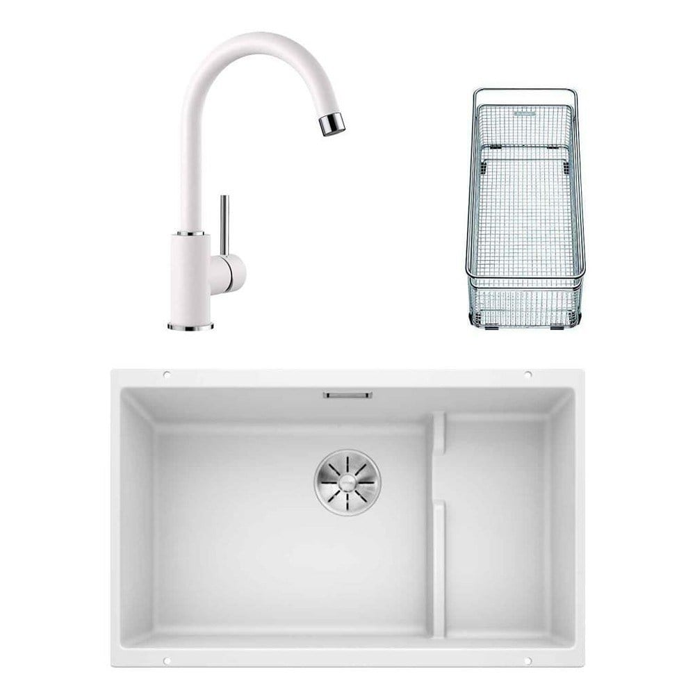 Blanco SUBLINE 700 U LEVEL Granit Beyaz Evye, MIDA Beyaz Armatür Set, Aksesuar hediyeli