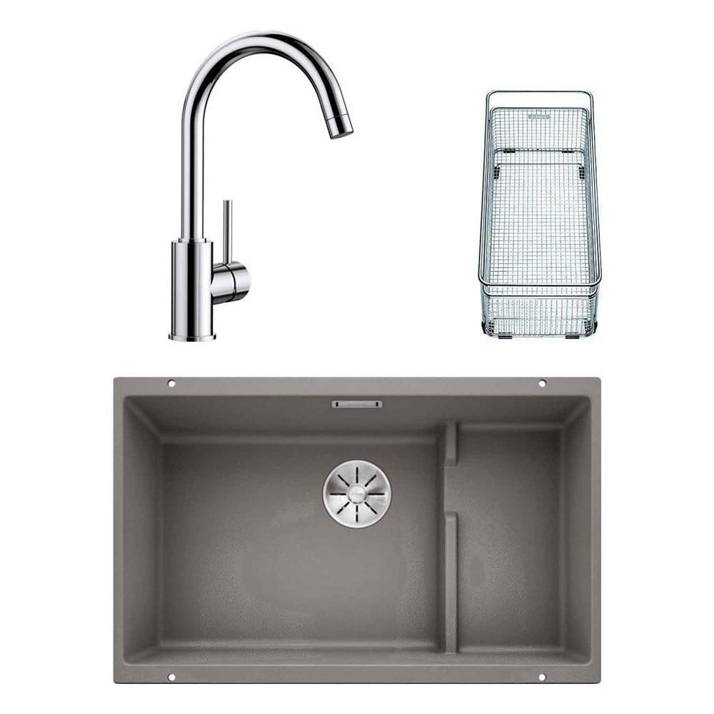 Blanco SUBLINE 700 U LEVEL Granit Alu Metallic Evye, MIDA Krom Armatür Set, Aksesuar hediyeli