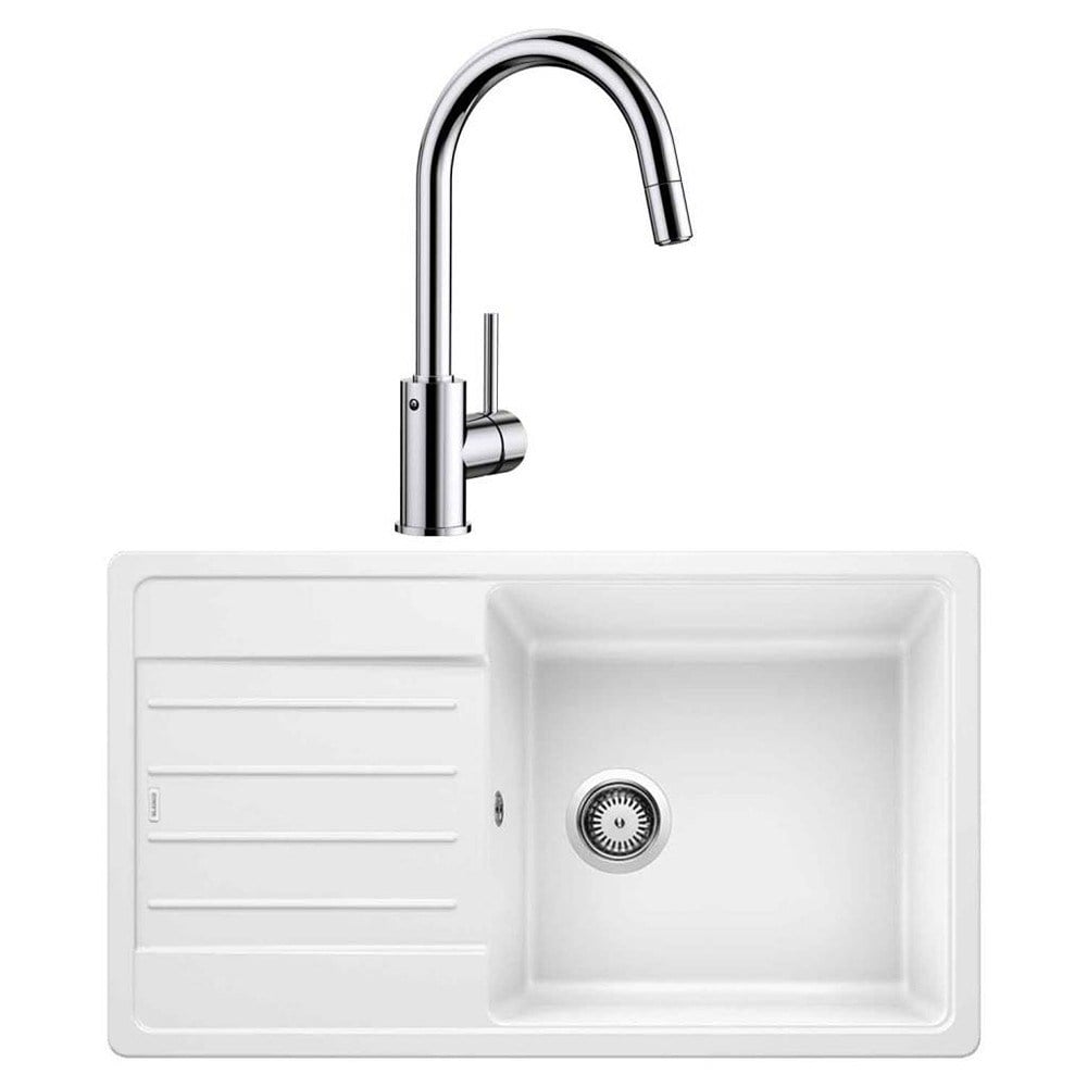 Blanco LEGRA XL 6 S Granit Beyaz Evye, MIDA-S Krom Spiralli Armatür Set