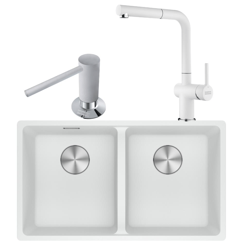 Franke MRG 120-35-35 Granit Bianco Renk Evye, ACTIVE PLUS DOCCIA 2.0 Binco Armatür, Sıvı Sabunluk Bianco Renk 