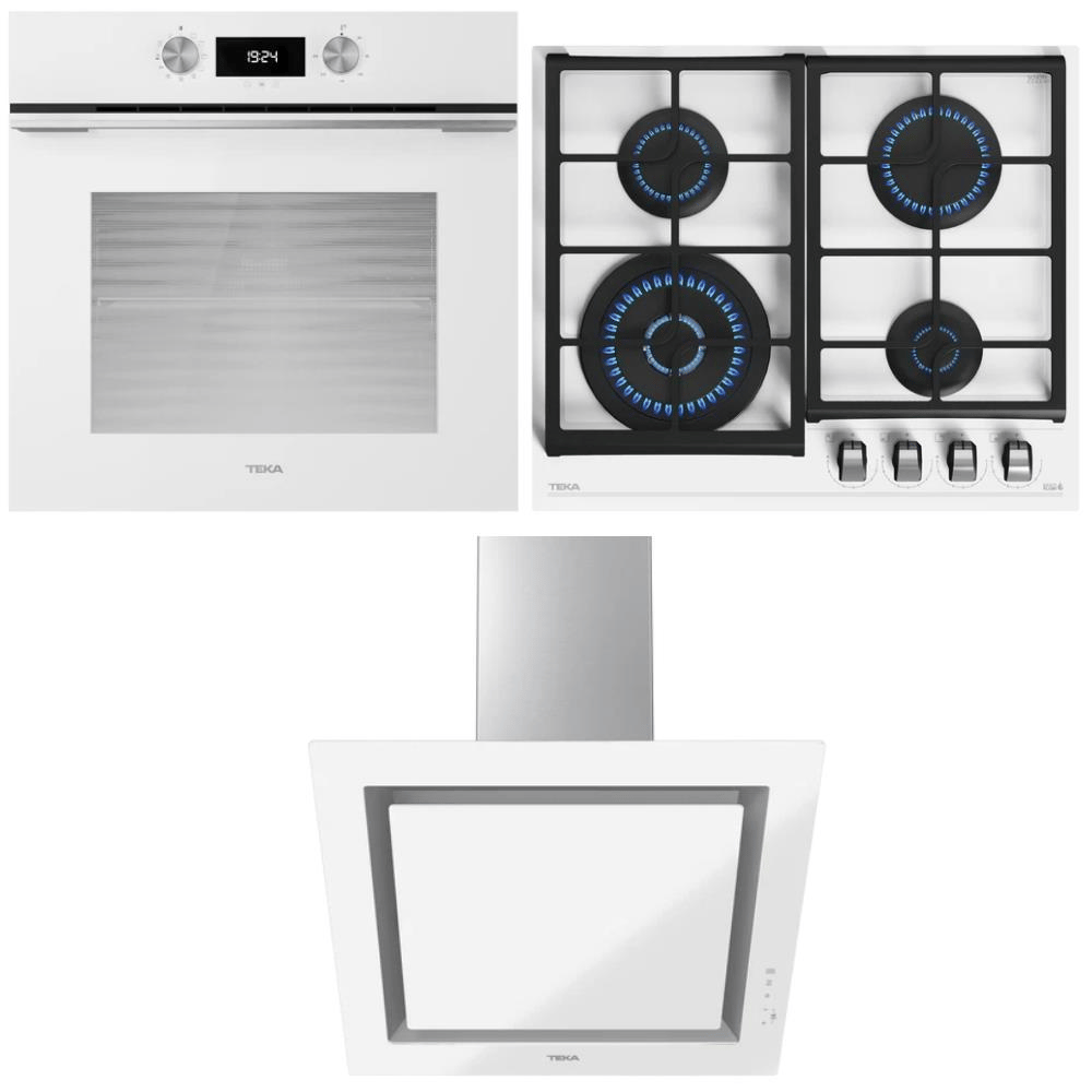 Teka HLB 8400 WH Fırın, GZC 64320 XBC WH E4 Ocak, DLV 68660 WH TOS Davlumbaz, Beyaz Renk, Ankastre Set