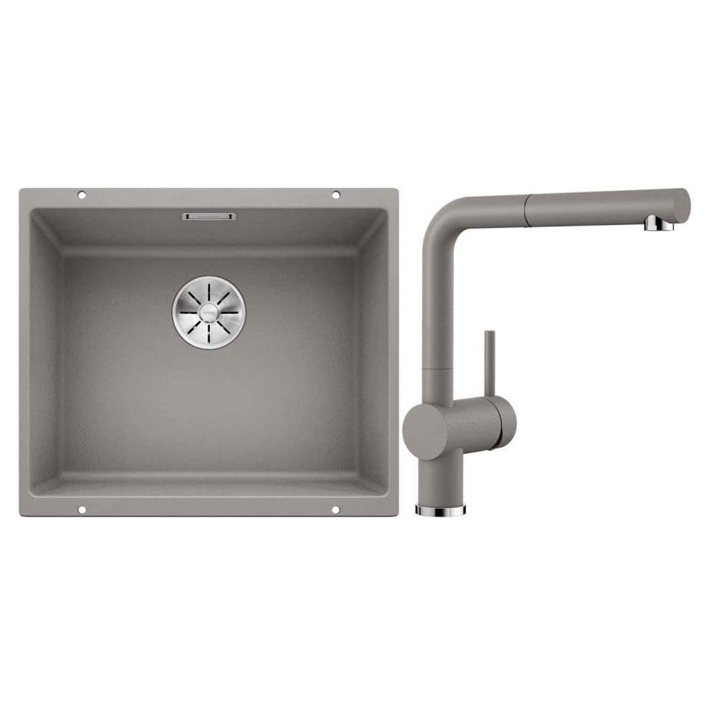 Blanco SUBLINE 500 U Granit Alu Metallic Evye, LINUS-S Alu Metallic Spiralli Armatür Set