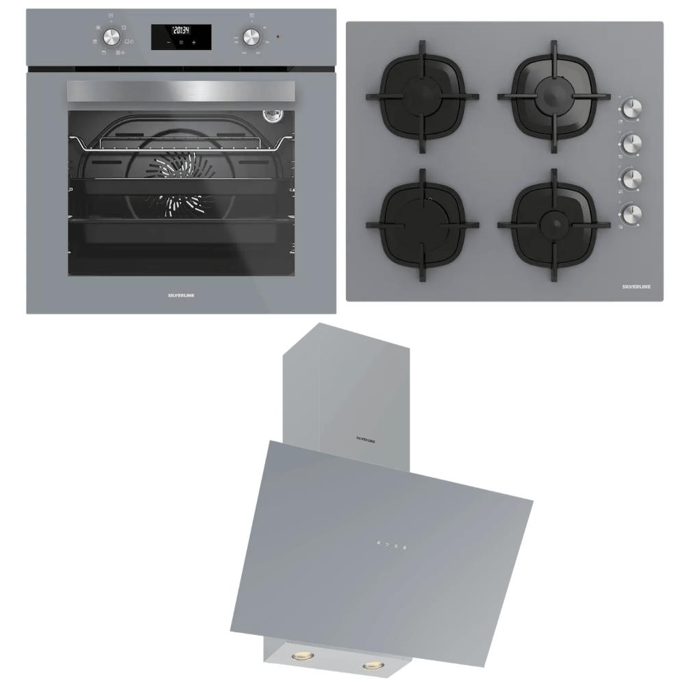 Silverline Ankastre Set, Gri Renk, CS5335S02 Ocak, FLAM Davlumbaz, BO6502S02 Fırın