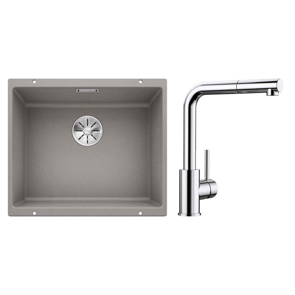 Blanco SUBLINE 500 U Granit Alu Metallic Evye, MILA-S Krom Spiralli Armatür Set