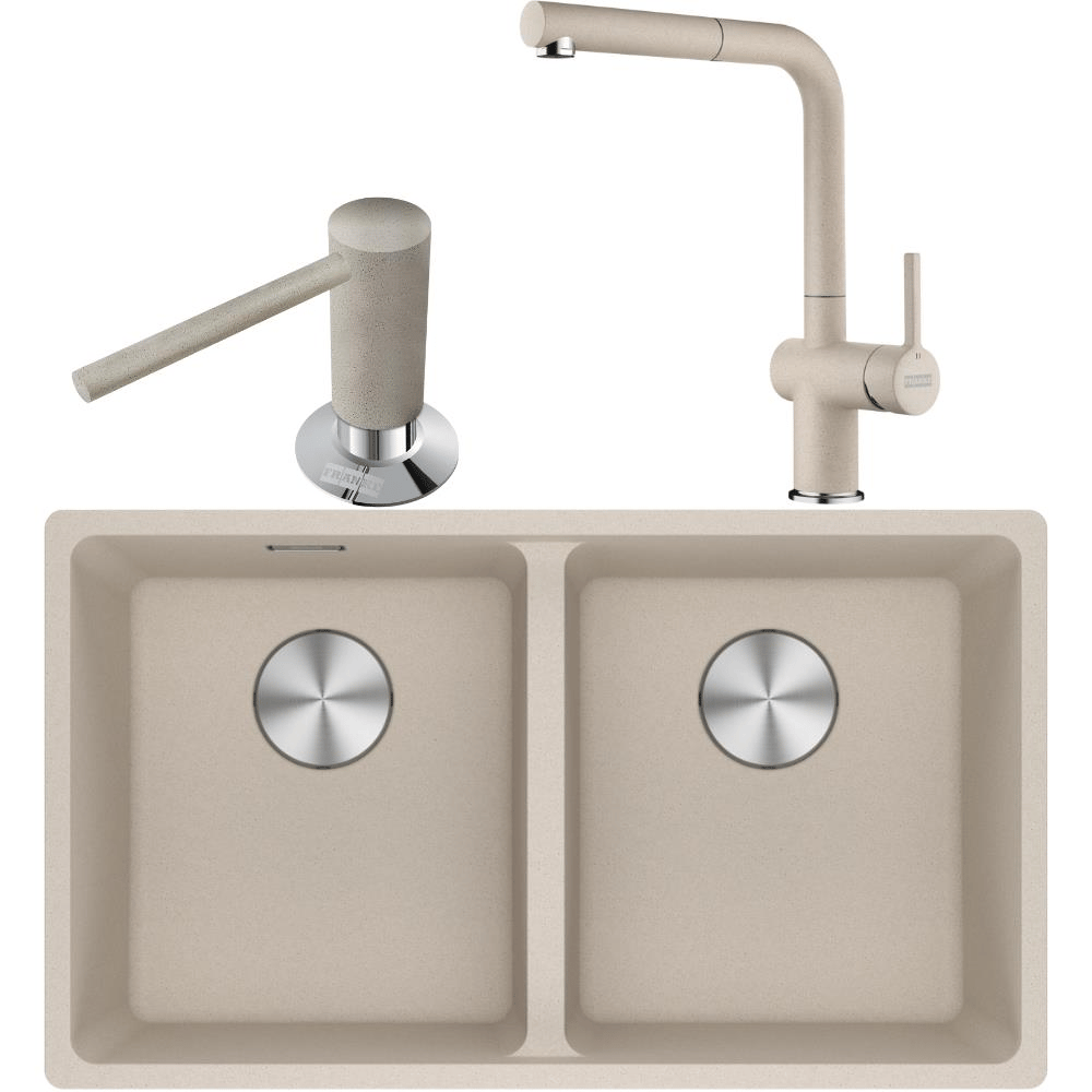 Franke MRG 120-35-35 Granit Sahara Renk Evye, ACTIVE PLUS DOCCIA 2.0 Sahara Armatür, Sıvı Sabunluk Sahara Renk