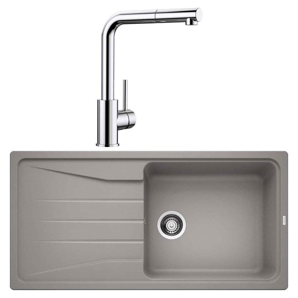 Blanco SONA XL 6 S Granit Alu Metallic Evye, MILA-S Krom Spiralli Armatür Set