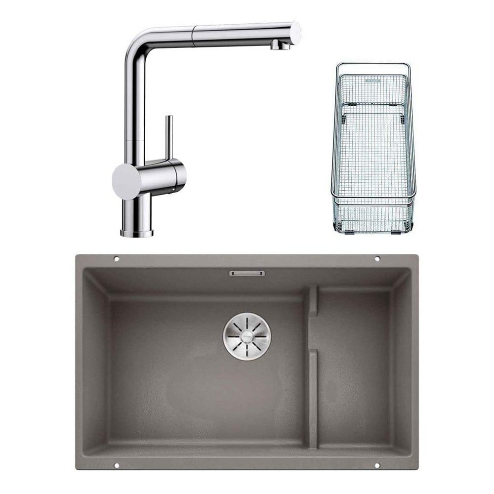 Blanco SUBLINE 700 U LEVEL Granit Alu Metallic Evye, LINUS-S Krom Spiralli Armatür Set, Aksesuar hediyeli