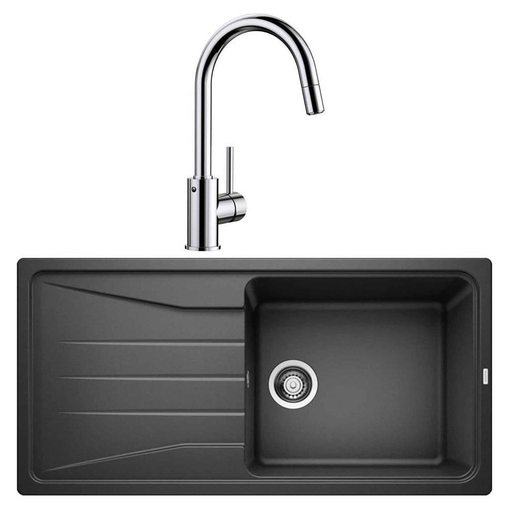 Blanco SONA XL 6 S Granit Antrasit Evye, MIDA-S Krom Spiralli Armatür Set