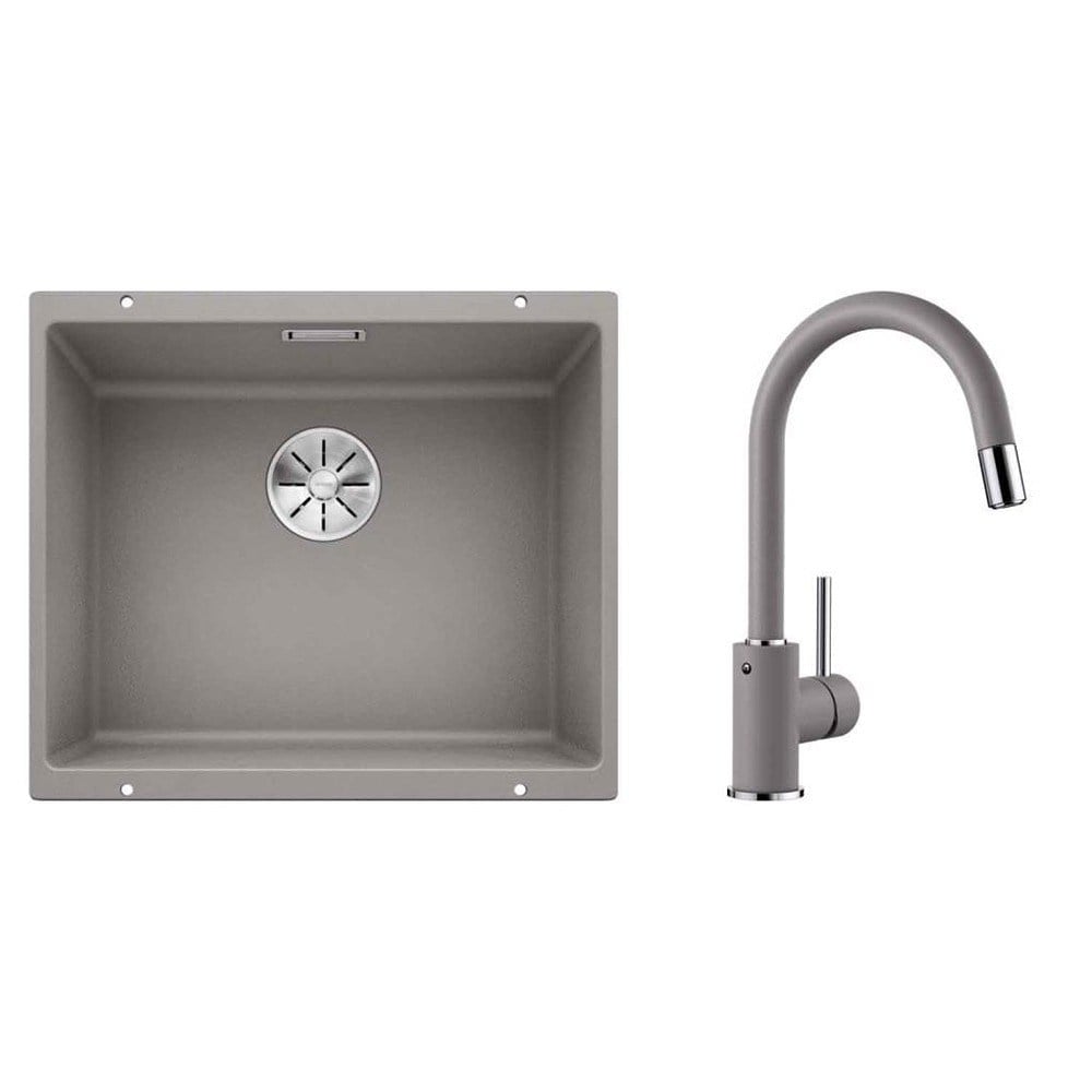 Blanco SUBLINE 500 U Granit Alu Metallic Evye, MIDA-S Alu Metallic Spiralli Armatür Set