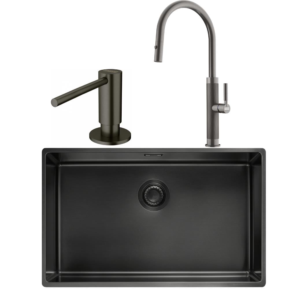 Franke MYTHOS BXM 210/110-68 Paslanmaz Çelik Antrasit Evye, MYTHOS Spiralli Antrasit Armatür, Sıvı Sabunluk Antrasit