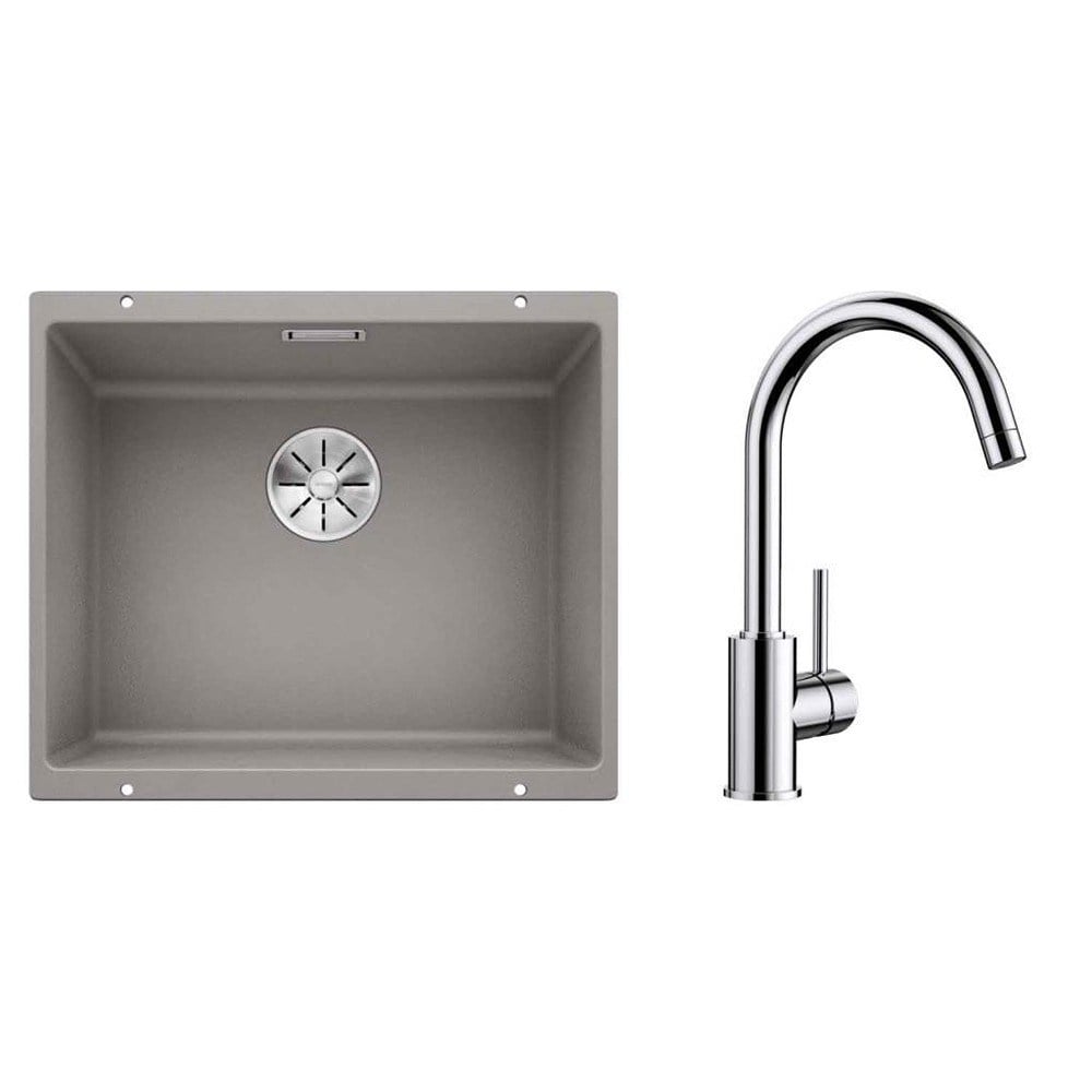 Blanco SUBLINE 500 U Granit Alu Metallic Evye, MIDA Krom Armatür Set