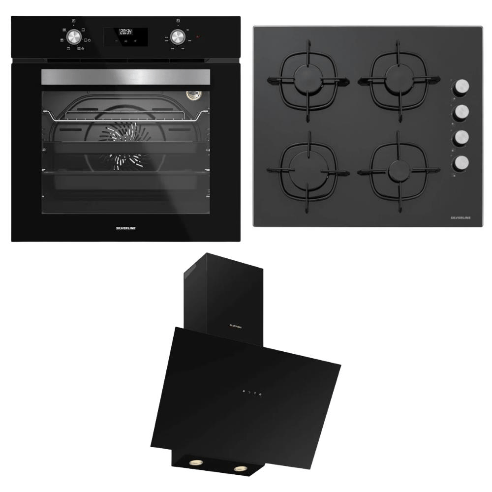 Silverline Ankastre Set, Siyah Renk, CS5700E6 Ocak, FLAM Davlumbaz, BO6502B02 Fırın