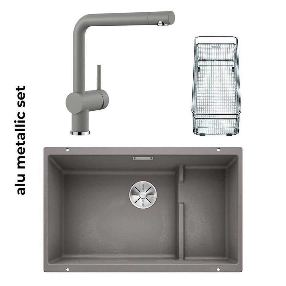 Blanco SUBLINE 700 U LEVEL Granit Alu Metallic Evye, LINUS Alu Metallic Armatür Set, Aksesuar hediyeli