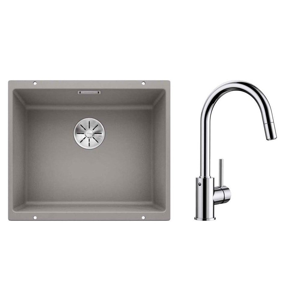 Blanco SUBLINE 500 U Granit Alu Metallic Evye, MIDA-S Krom Spiralli Armatür Set