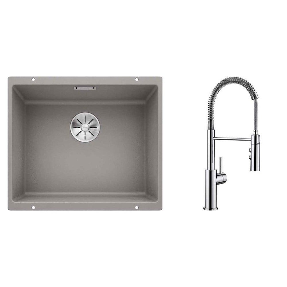 Blanco SUBLINE 500 U Granit Alu Metallic Evye, CATRIS-S Krom Spiralli Armatür Set