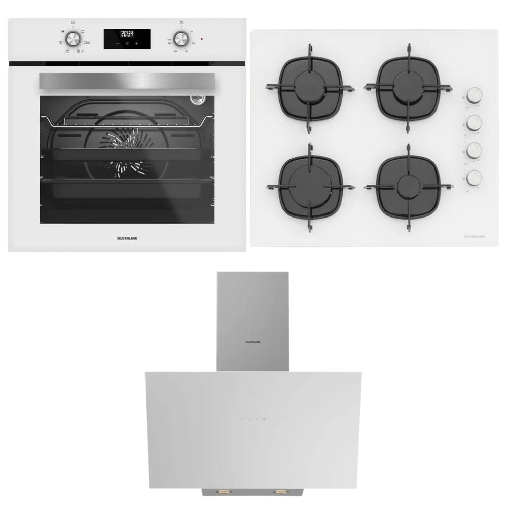 Silverline Ankastre Set, Beyaz Renl, FLAM Davlumbaz, CS5700E6 Ocak, BO6502W2 Fırın